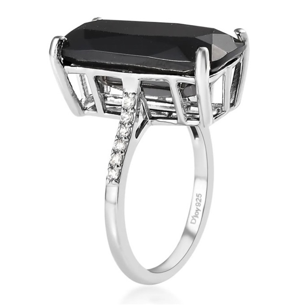 NWT Black Spinel & White Zircon Cocktail Ring in Platinum over .925 Sterling!!! - Picture 3 of 10